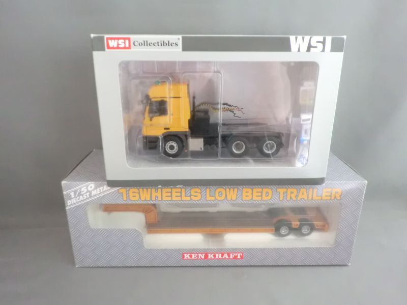 画像:  WSI MB MP3 L 6×4（日本仕様）＋KEN CRAFT １６輪 中低床重量物運搬用トレーラー